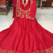 Raw Silk Indowestern Gown with Bhandhej Dupatta